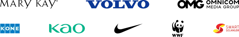 Trusted corporate interior design clients including Tupperware, Fuji Xerox, OCBC Bank, Nike, Hilton, BASF, Publicis Groupe, and General Mills - Malaysia office design