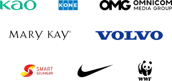 Trusted corporate interior design clients including Tupperware, Fuji Xerox, OCBC Bank, Nike, Hilton, BASF, Publicis Groupe, and General Mills - Malaysia office design