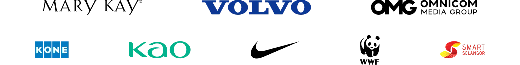 Trusted corporate interior design clients including Tupperware, Fuji Xerox, OCBC Bank, Nike, Hilton, BASF, Publicis Groupe, and General Mills - Malaysia office design